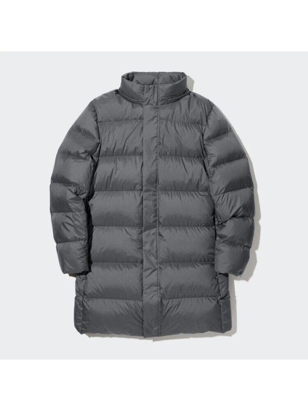 Uniqlo Womens Long Two Way Zip Hooded Ultra Light Down Packable Gray Size XS